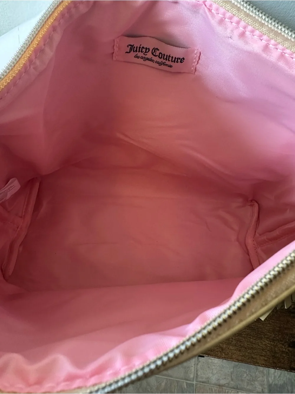 Juicy Couture Metallic Gold Fringe Cosmetic Bag with Embroidered Logo NWT